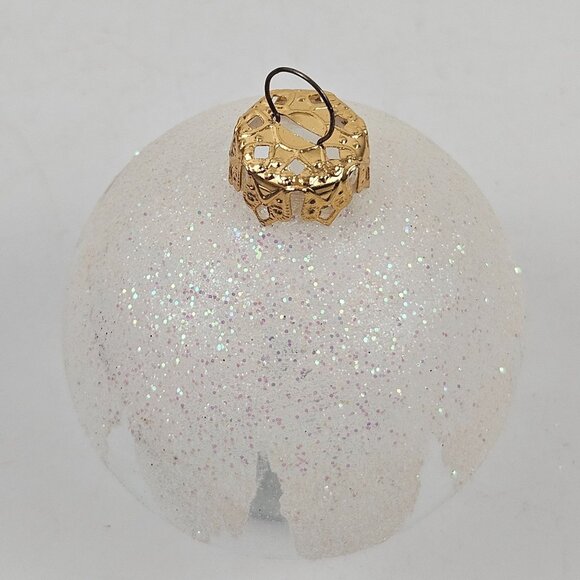 Vintage Christmas Ornaments Clear Glass White Glitter Accents Gold Crown - Picture 3 of 8